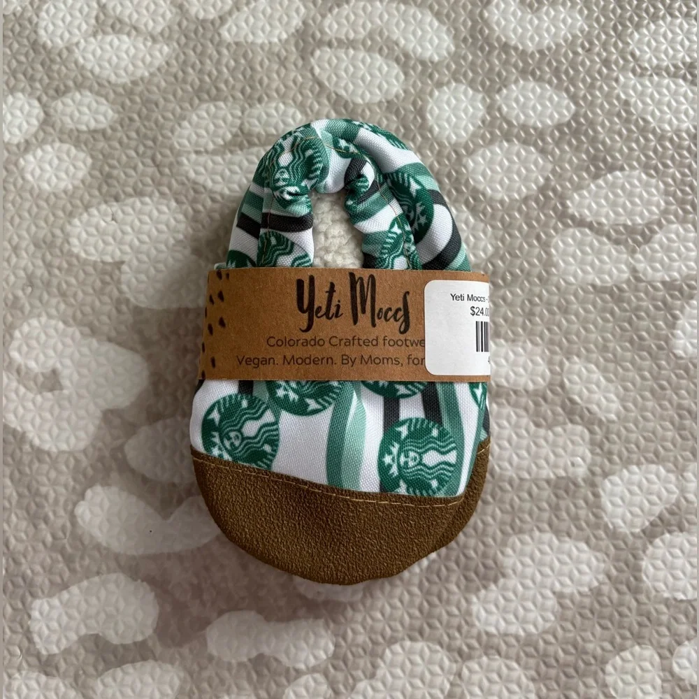 Yeti Moccs Starbucks print 6-12 month baby moccasins